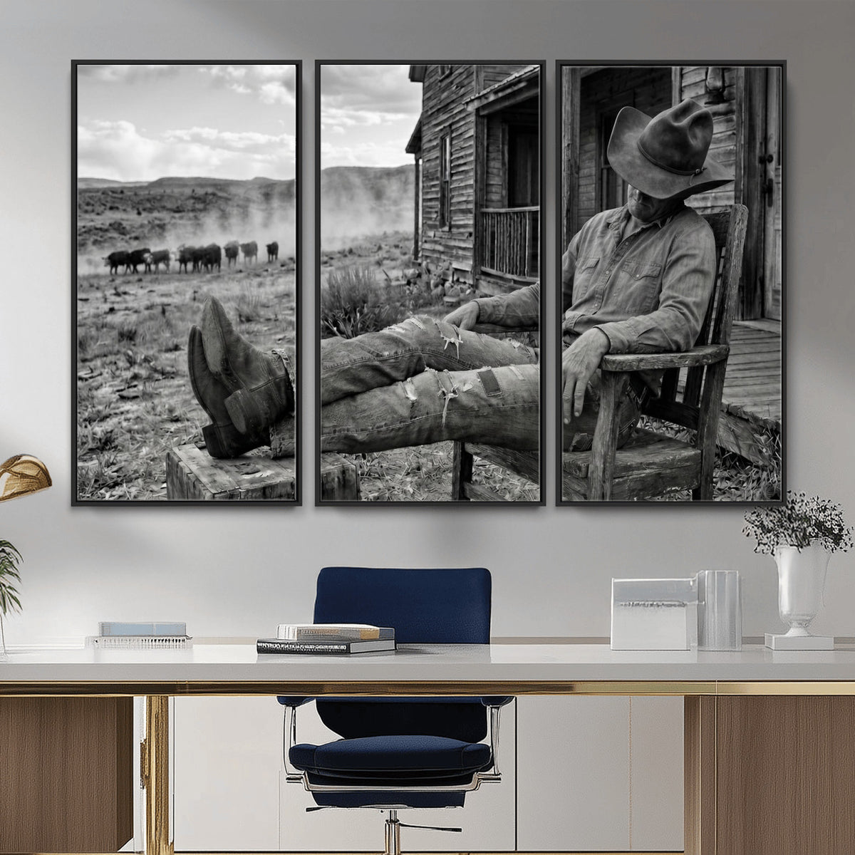 94461975S-MGV-CV-36X24 - Vintage Sleeping Cowboy Wall Art Canvas Print, Western Home Decor