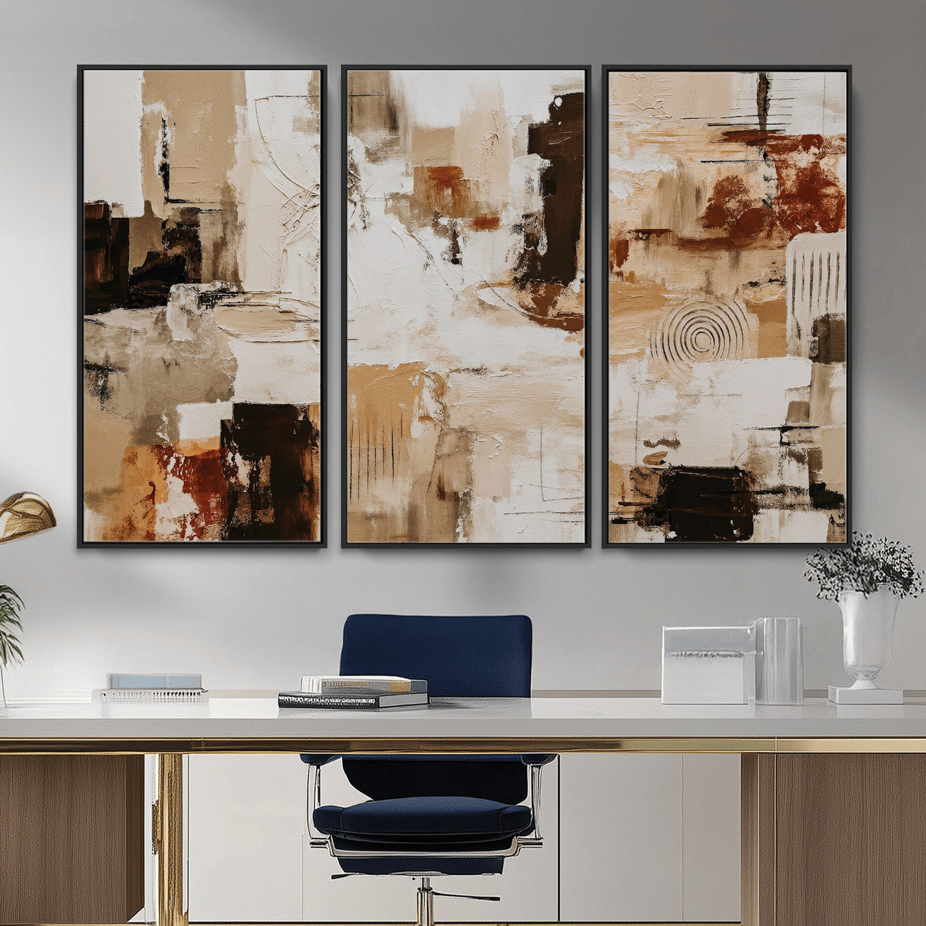 26560159-MGV-CV-36X24 - Blue Teal Abstract Canvas Wall Art, Modern Textured Painting Print, Navy Orange White Contemporary Art, Neutral Living Room Decor, Office Art