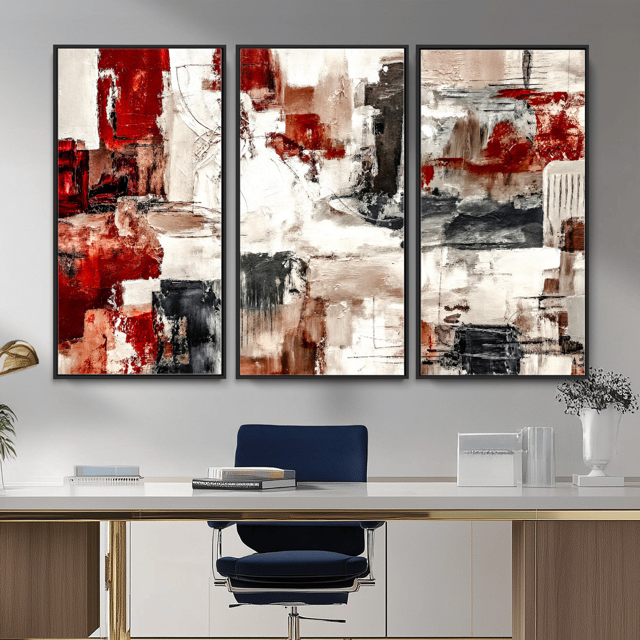 53022468-MGV-CV-36X24 - Blue Teal Abstract Canvas Wall Art, Modern Textured Painting Print, Navy Orange White Contemporary Art, Neutral Living Room Decor, Office Art