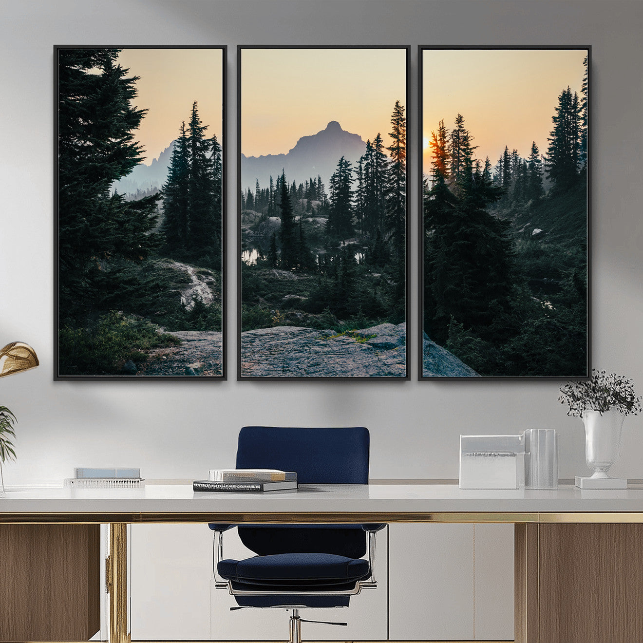 89996020-MGV-CV-36X24 - Mountain Forest Canvas Wall Art Print - Pine Tree Landscape, Sunset Nature Photography, Wilderness Wall Decor, Ready to Hang