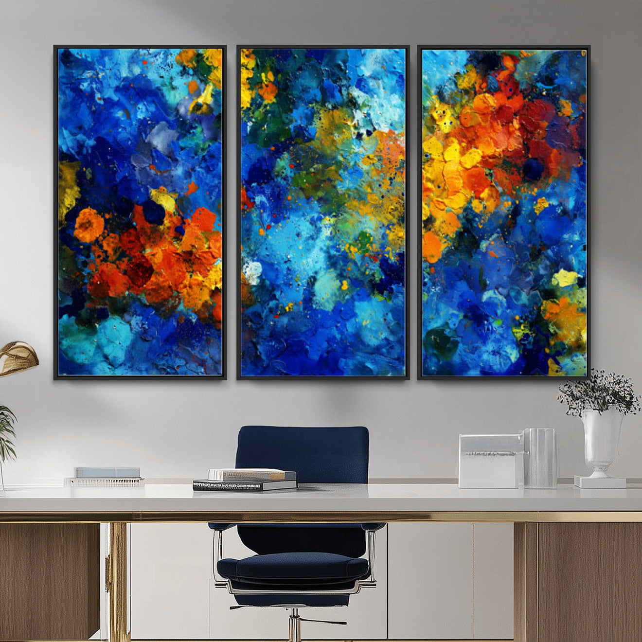 52431611-MGV-CV-36X24 - Vibrant Blue Abstract Canvas Wall Art Colorful Impasto Oil Painting Print