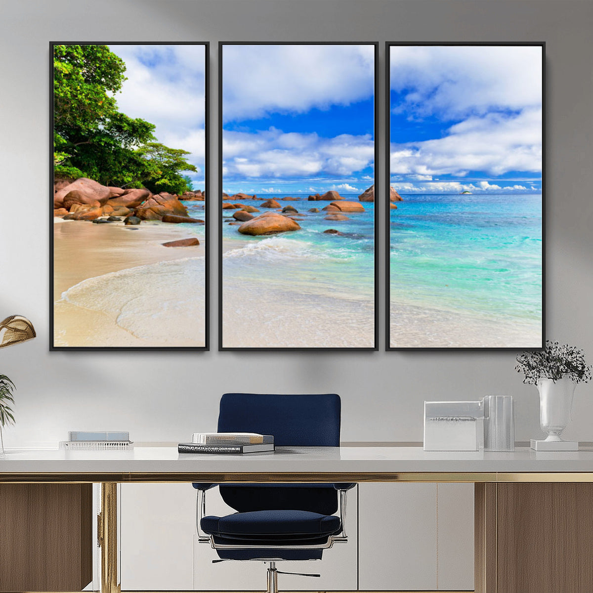 81980382-MGV-CV-36X24 - Seychelles Beach Canvas Wall Art - Anse Intendance Turquoise Ocean Print