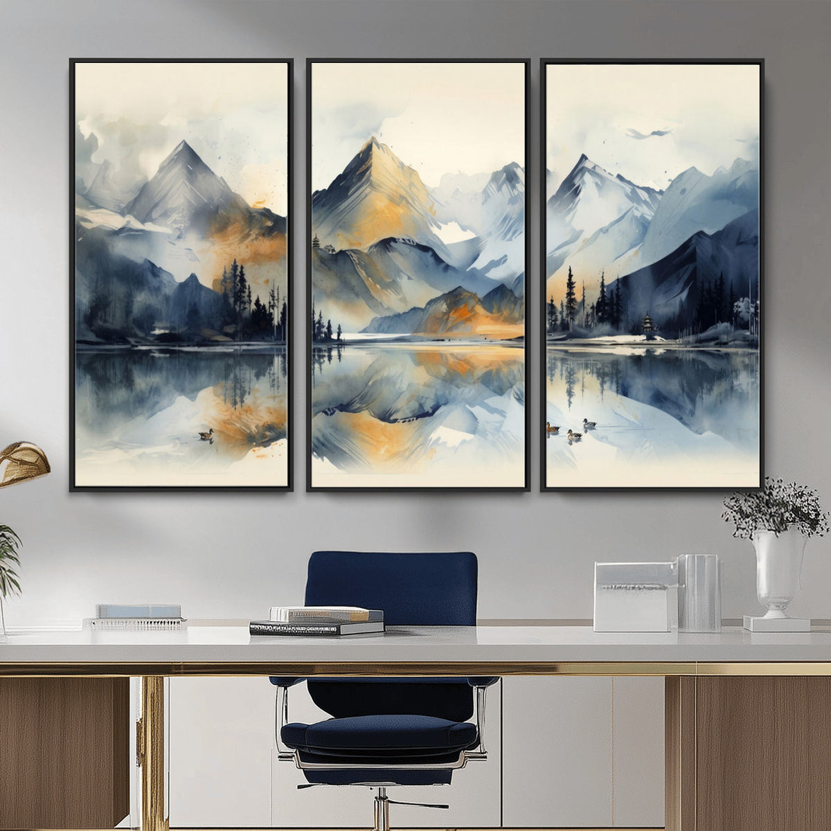 10196184T-MGV-CV-36X24 - Abstract Lake Mountain Wall Art Canvas Print