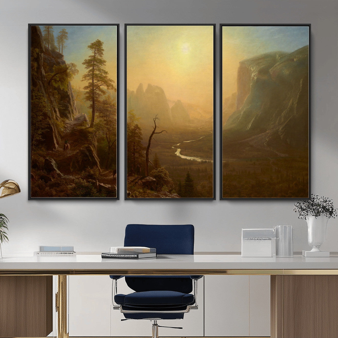 32350988-MGV-CV-36X24 - Albert Bierstadt Among the Sierra Nevada California Yosemite Wall Art Canvas Print, Classic Fine Art Painting Print