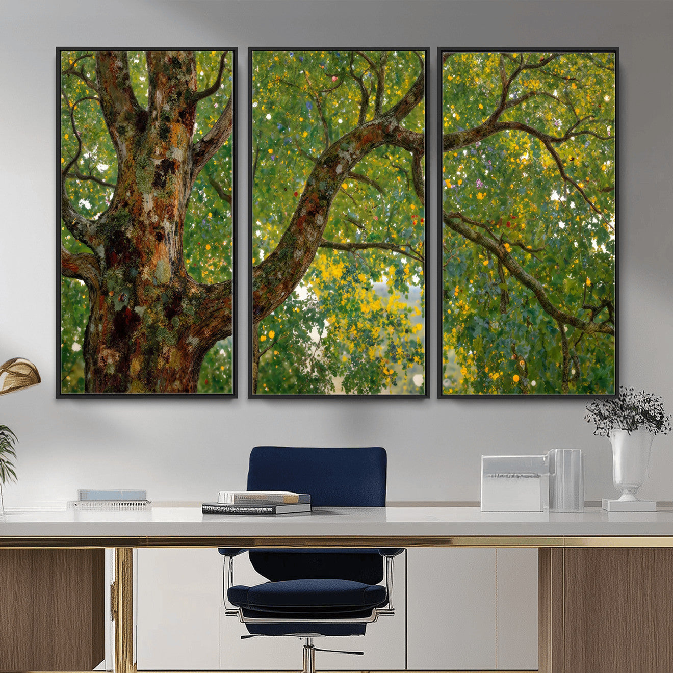 23663535-MGV-CV-36X24 - Vintage Summer Forest Green Tree Wall Art Canvas Print, Lush Leaves Impressionist Painting Print