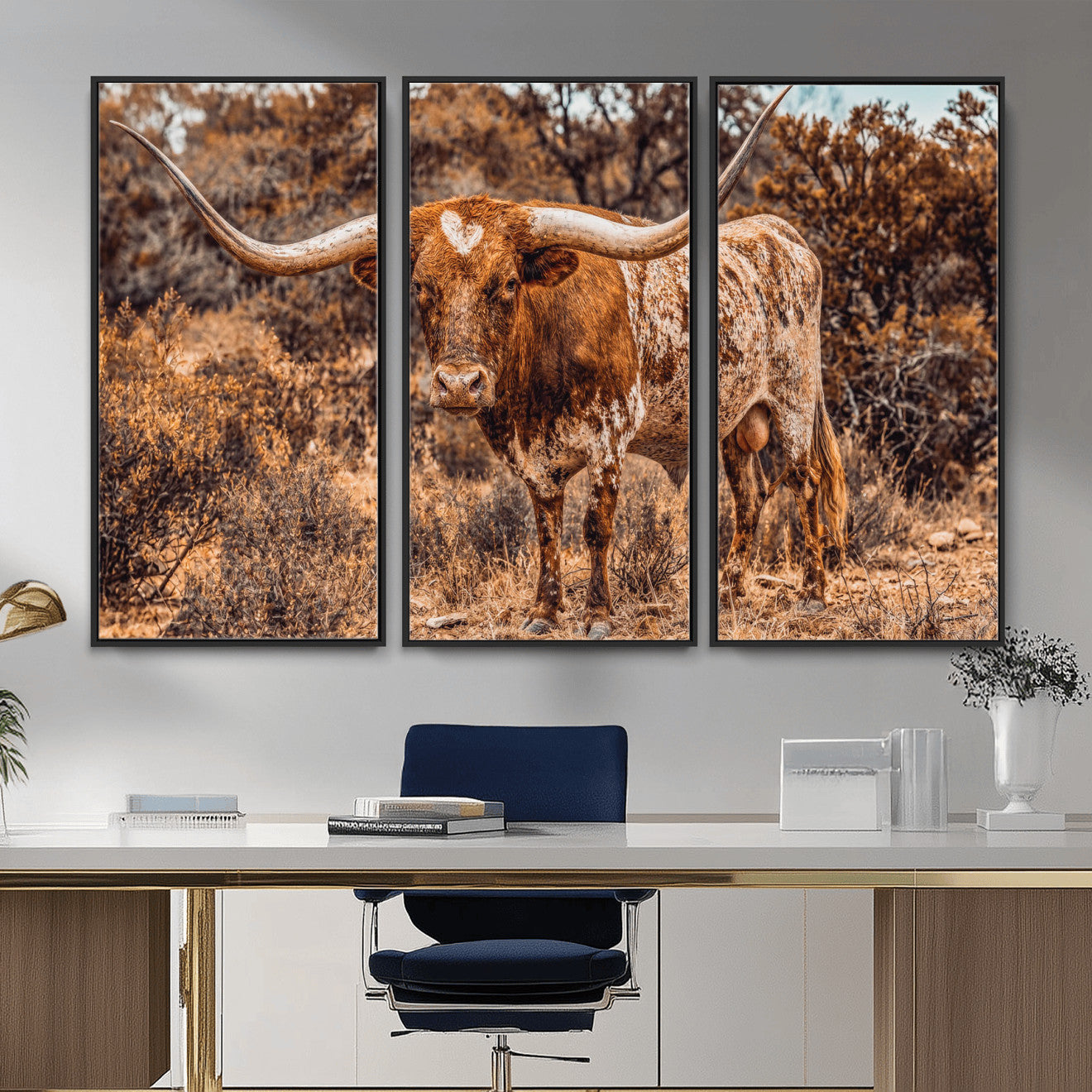 62076449-MGV-CV-36X24 - Texas Cow Bull Longhorn Print for Western Wall Art Decor for Farmhouse