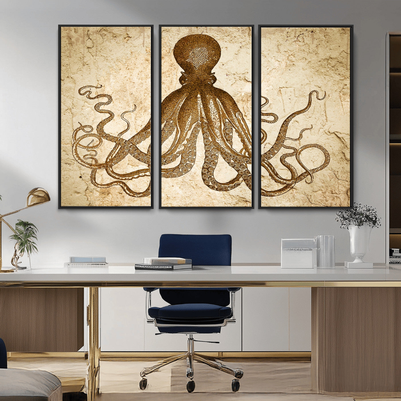 96154-MGV-CV-36X24-Sepia Octopus Wall Art Abstract Animal Canvas Print