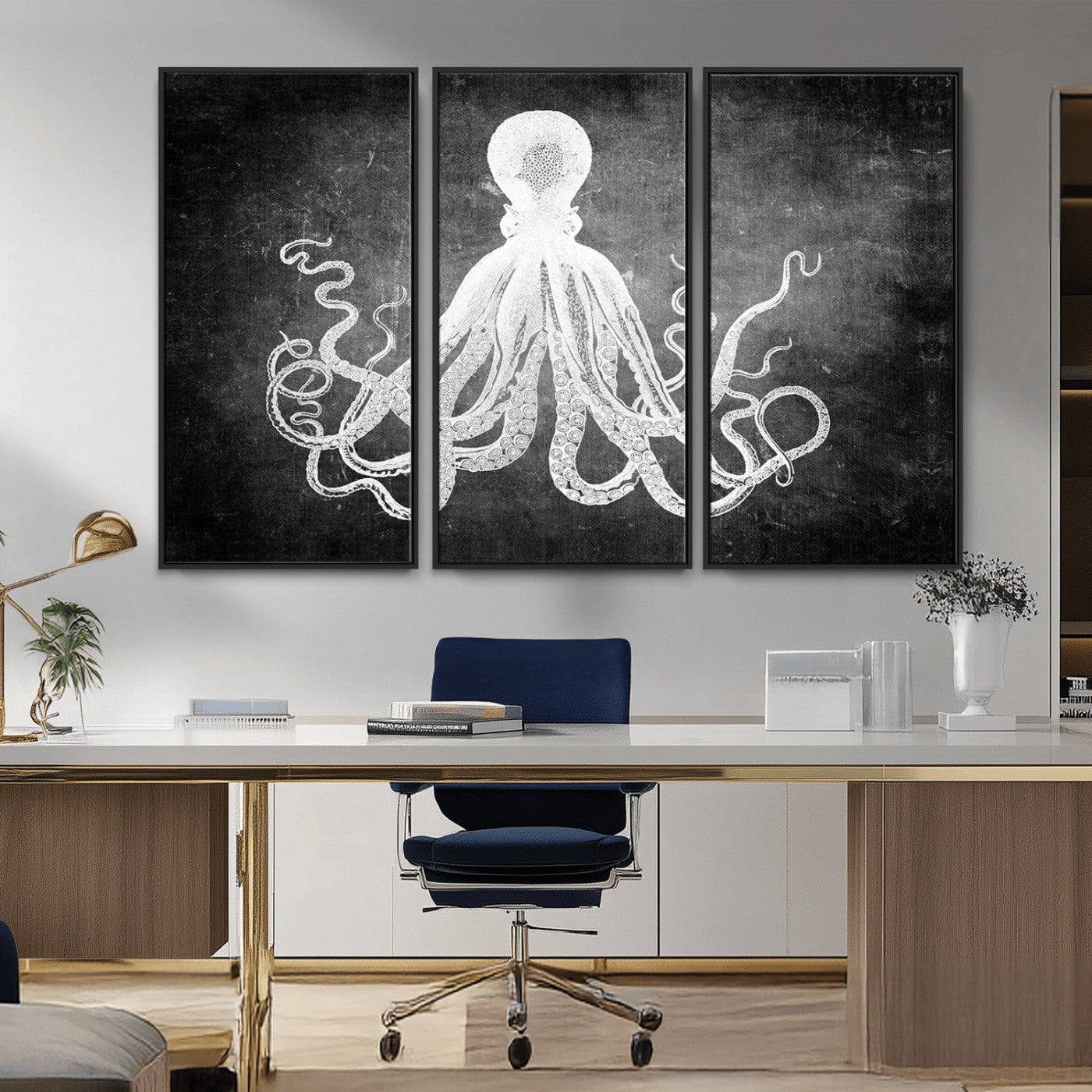 -Black White Octopus Wall Art Canvas Print