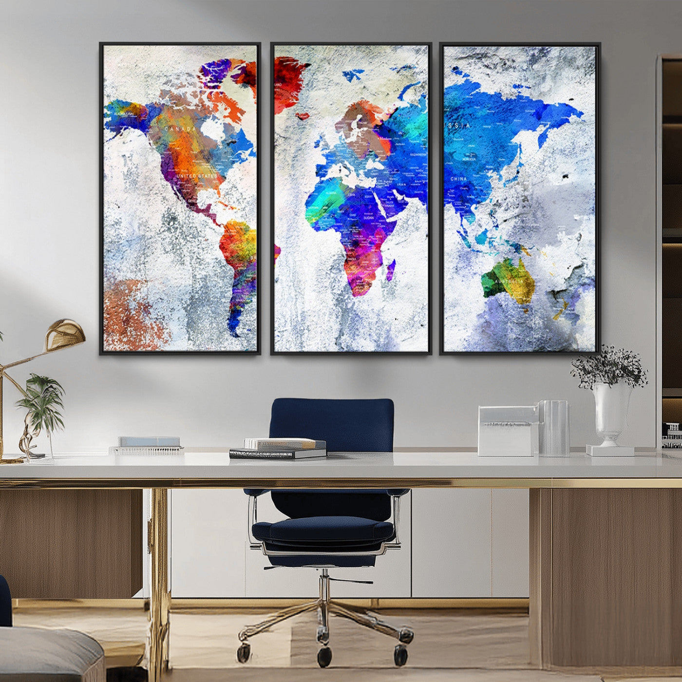 -World Map Canvas Print – Colorful Abstract Push Pin Travel Map, Framed Wall Art for Home or Office Decor