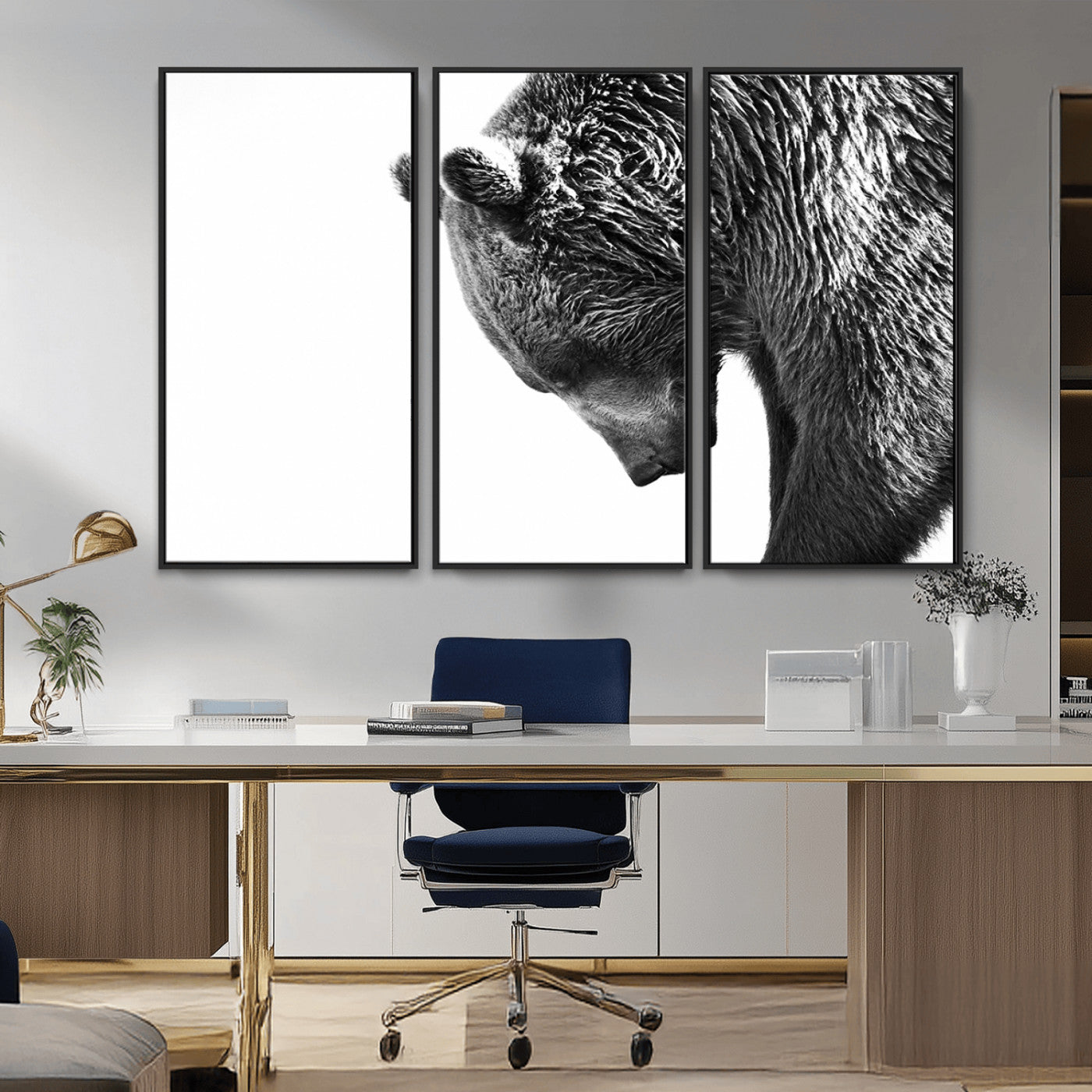 -Black and White Grizzly 399 Bear Canvas Print Wall Art | Large Wildlife Canvas Print for Living