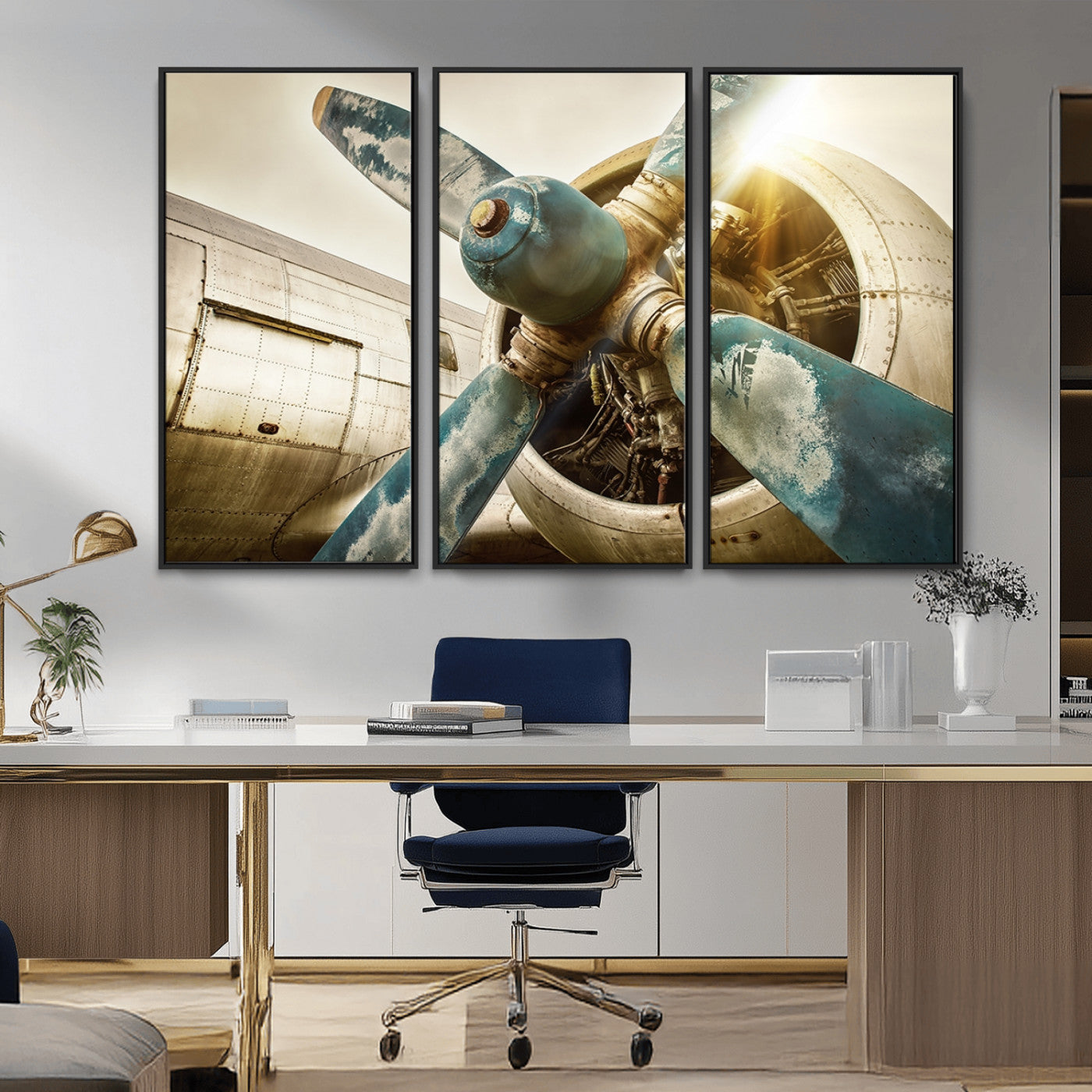 14106-MGV-FC-48X32-3P_Black-Vintage Airplane Canvas Print