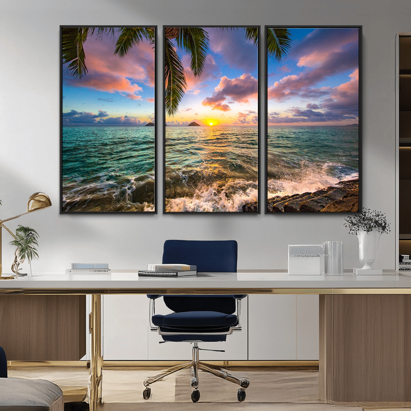 85985-MGV-FC-48X32-3P_Black-Framed Tropical Sunset Art Canvas Print
