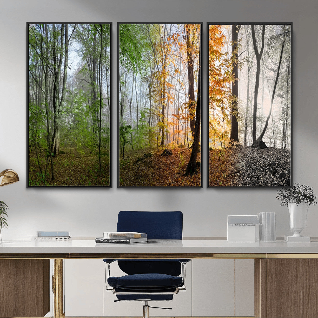 95317-MGV-CV-36X24 - Four Seasons Wall Art Forest Canvas Print – Triptych Seasonal Nature Print – Landscape Decor for Living Room