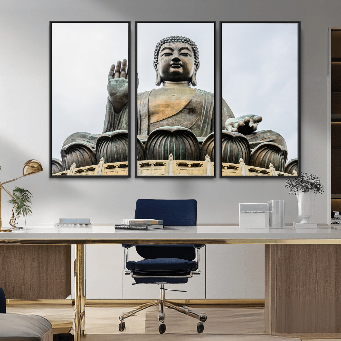 77041-MGV-FC-48X32-3P_Black-Buddha Statue Wall Art Canvas Print