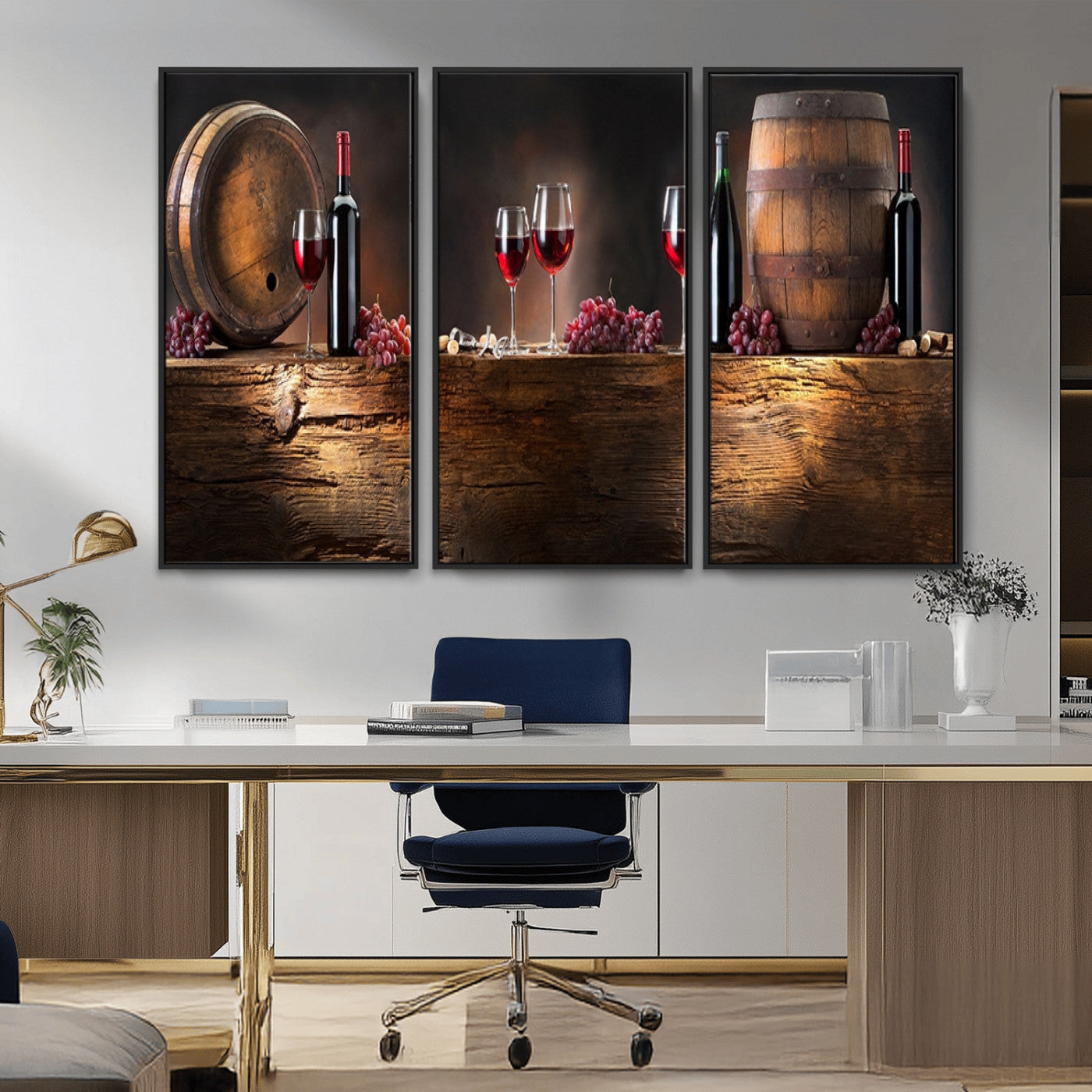 21165-MGV-FC-48X32-3P_Black-Wine and Barrels Wall Art Canvas Print
