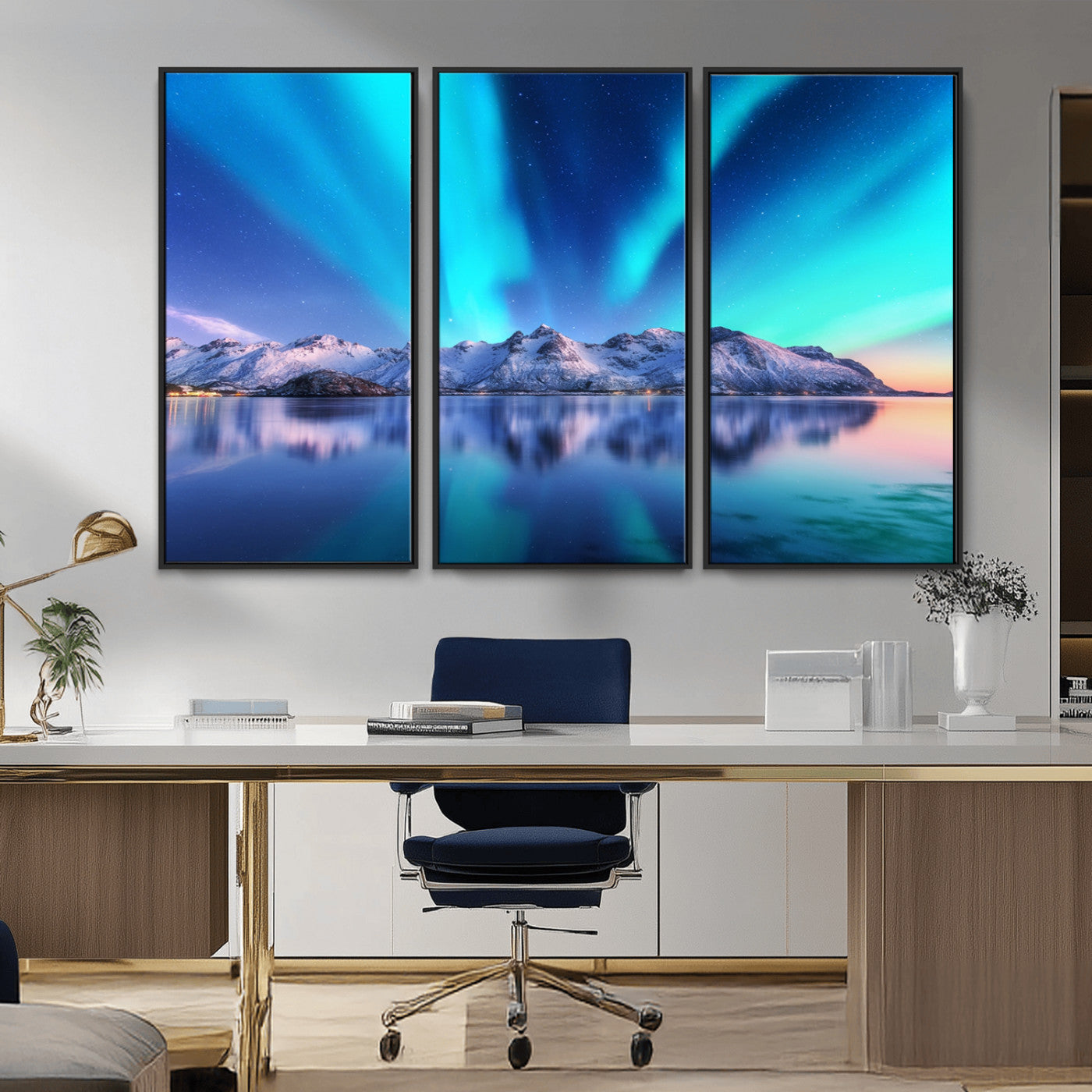 49902-MGV-FC-48X32-3P_Black-Northern Lights above Mountain Wall Art, Northern Lights Wall Art Canvas Print