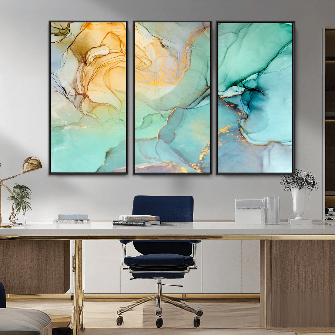 47242-MGV-CV-36X24-Green Marble Fluid Effect Wall Art Abstract Canvas Wall Art Print