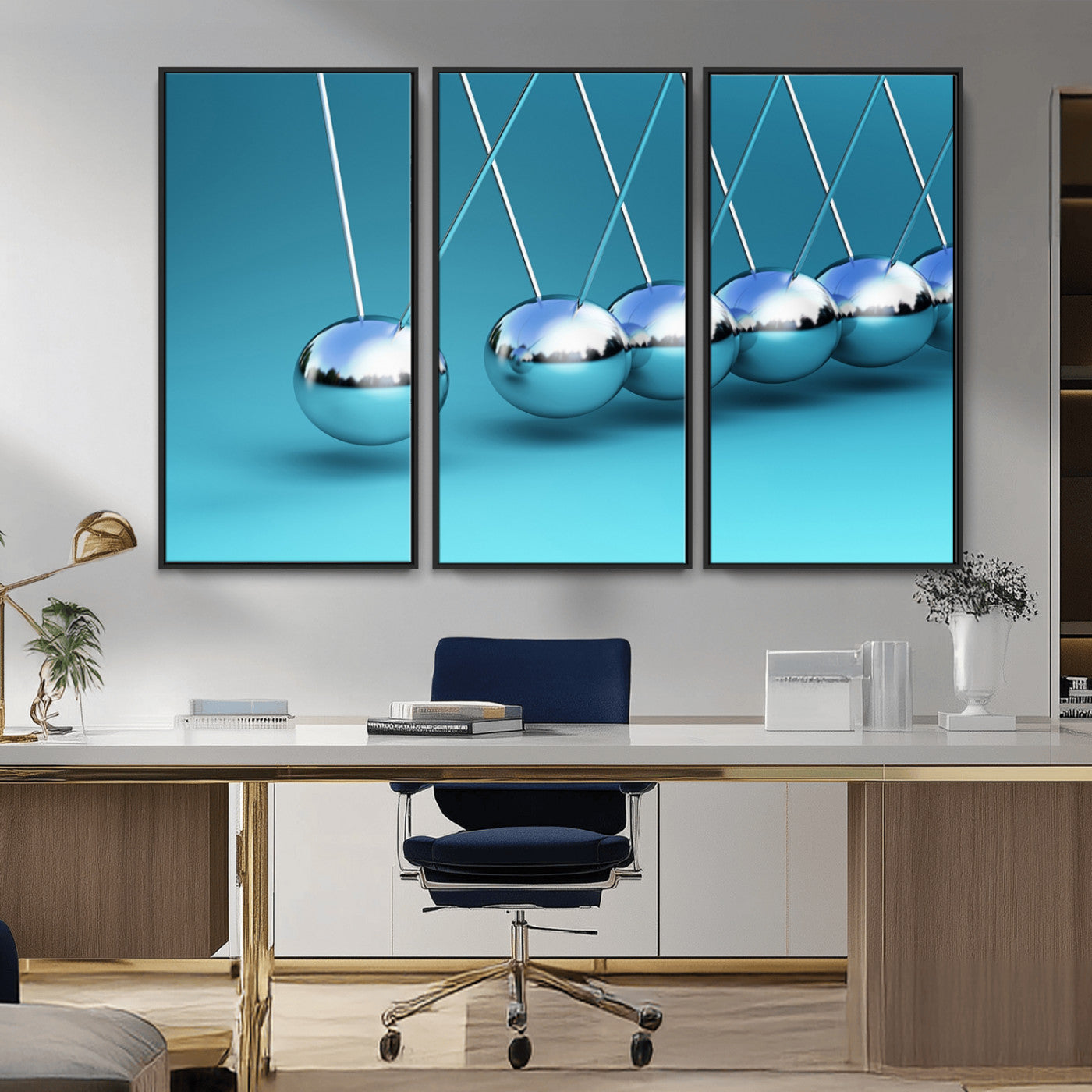 89184-MGV-FC-48X32-3P_Black-Wall Art Newton's Cradle Canvas Print, Framed Newton Cradle Canvas Print