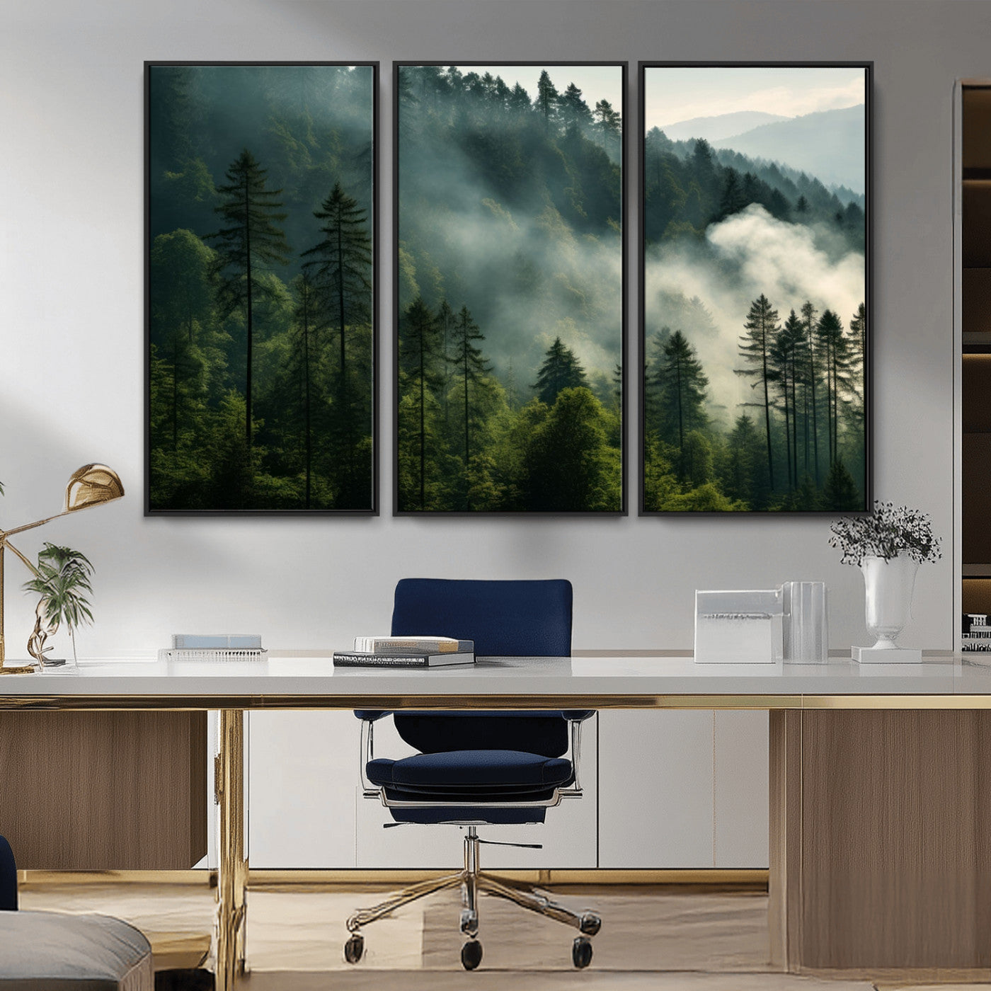 -Misty Forest Wall Art Premium Canvas Print a Foggy and Serene Atmosphere