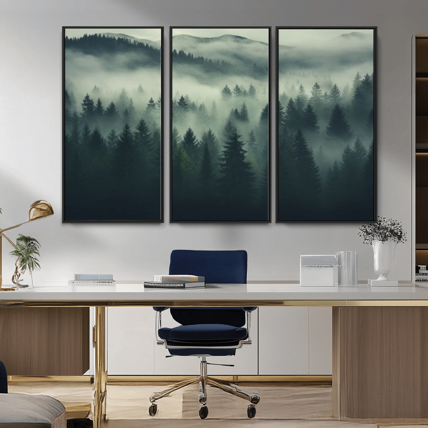 -Misty Forest Wall Art Premium Canvas Print a Foggy and Serene Atmosphere
