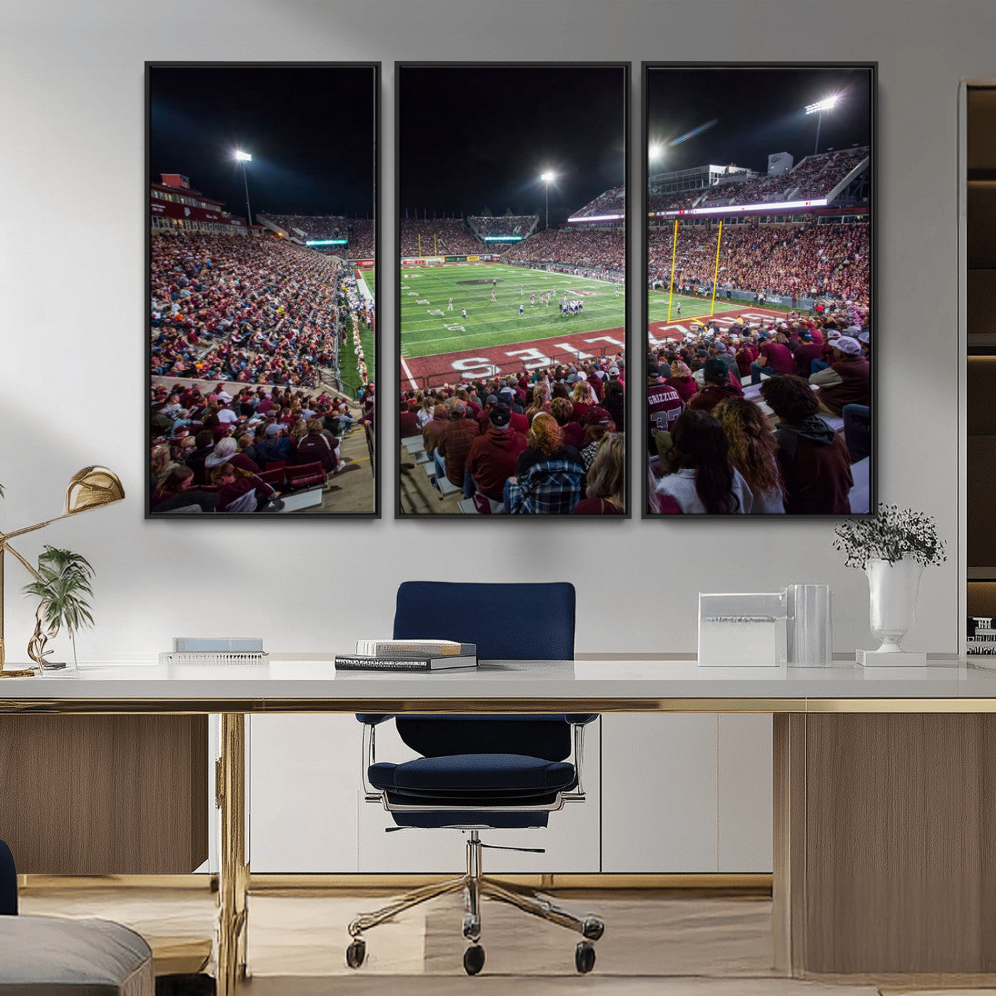 56191-MGV-FC-48X32-3P_Black-American Football Wall Art Canvas Print Framed Stadium Sport Wall Art Print Iconic Game Day Decor for Home, Office