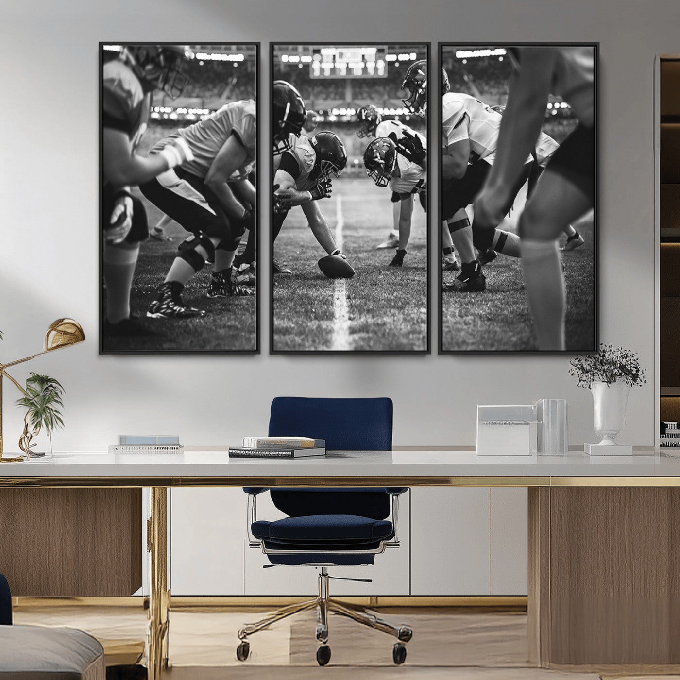 13273-MGV-FC-48X32-3P_Black-American Football Wall Art Canvas Print Framed Stadium Sport Wall Art Iconic Game Day Decor for Home, Office