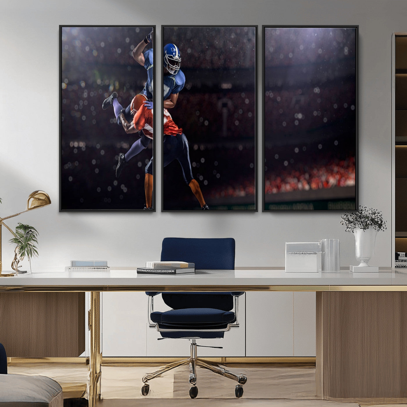 68009-MGV-FC-48X32-3P_Black-American Football Wall Art Canvas Print, Stadium Sport Wall Art Print