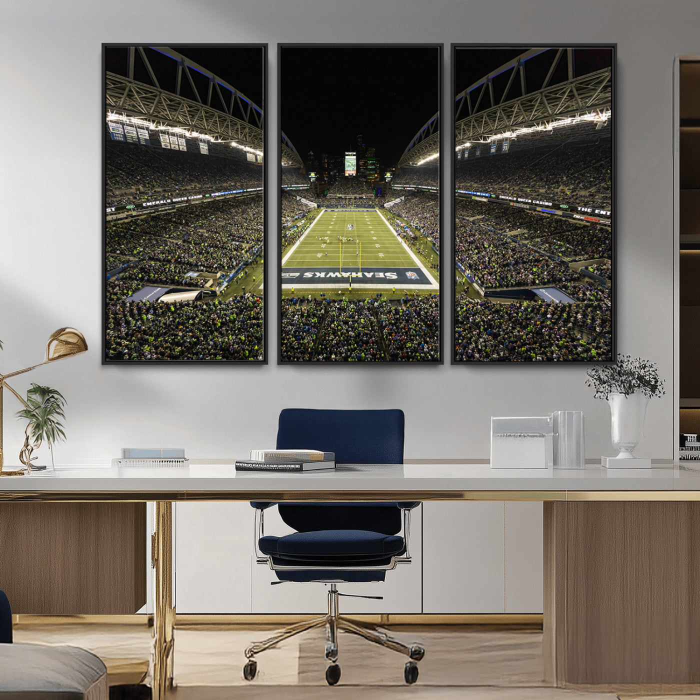 81900-MGV-FC-48X32-3P_Black-Seattle Seahawks Football Team Print Wall Art - Seattle Century Link Field Stadium Wall Art Canvas