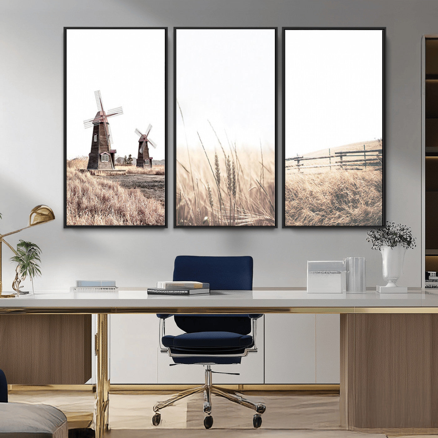 56649-MGV-CV-36X24-Farm Prints Set, Set of 3 Farmhouse Wall Art, Country House Decor, Barn Print, Wheat Print,