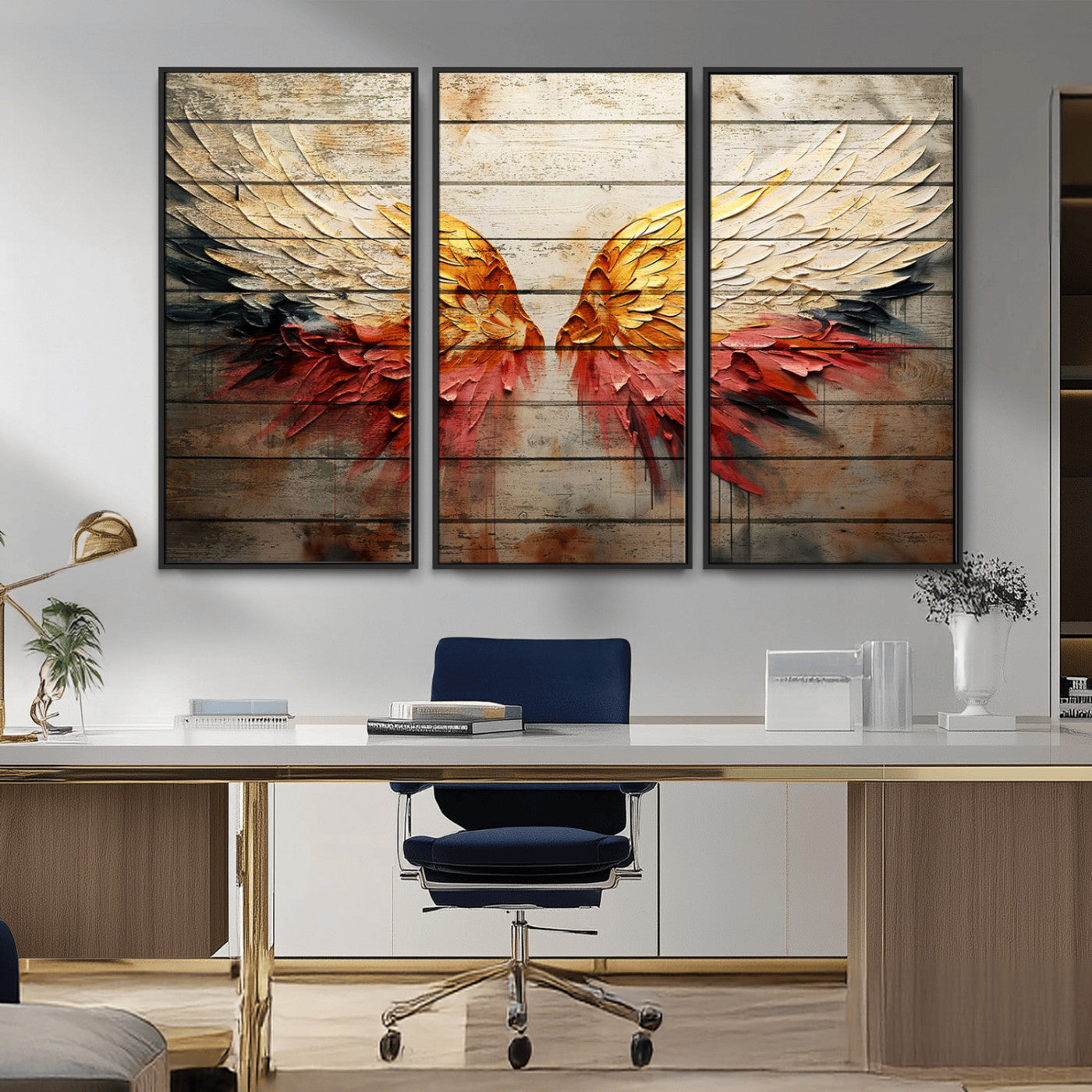 19244-MGV-CV-36X24-Abstract Angel Wings Canvas Wall Art – Framed and Ready to Hang Modern Angelic Wings Decor for