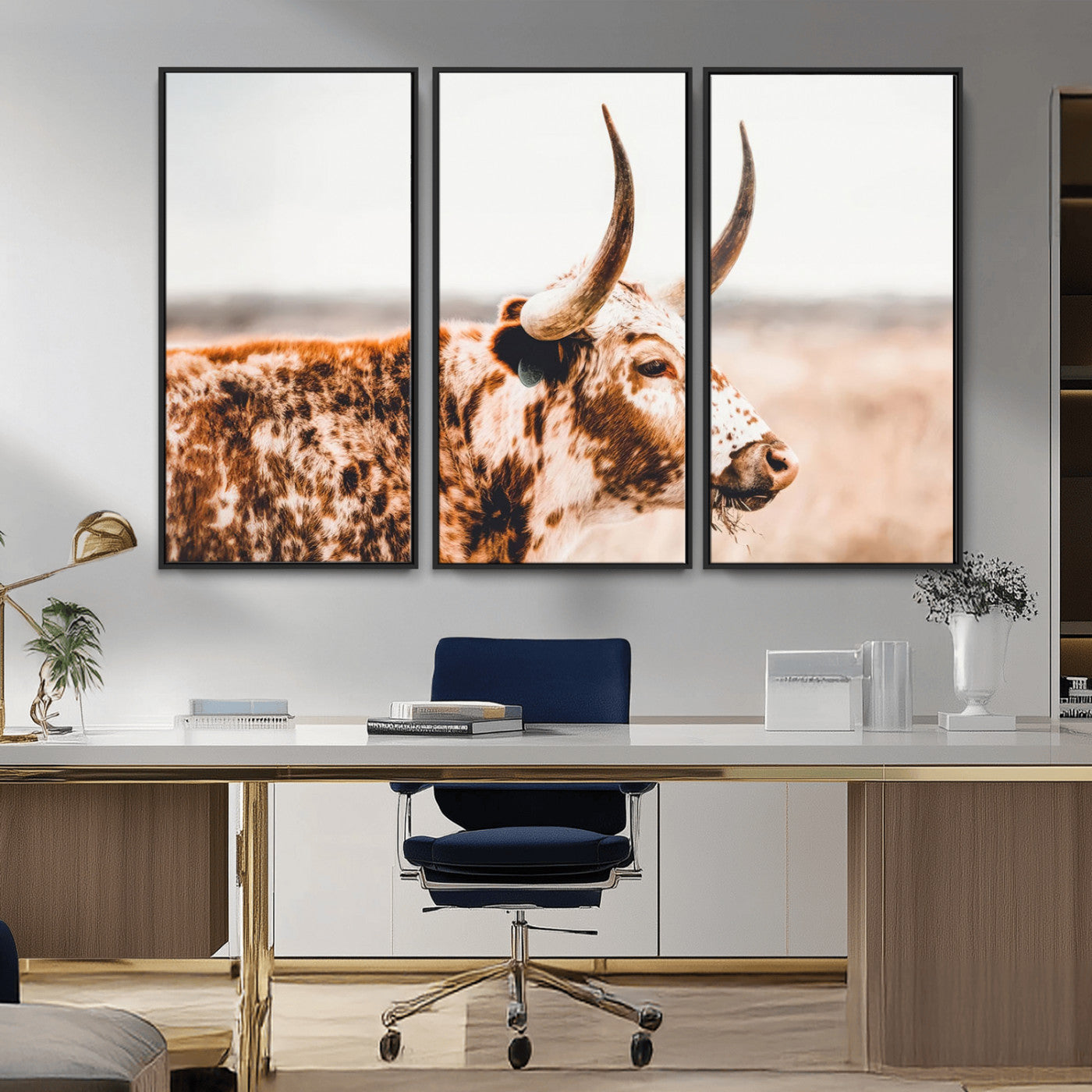 -Speckled Bull Wall Art Canvas Print – Rustic Cow Longhorn Farmhouse Animal Decor – Western Longhorn