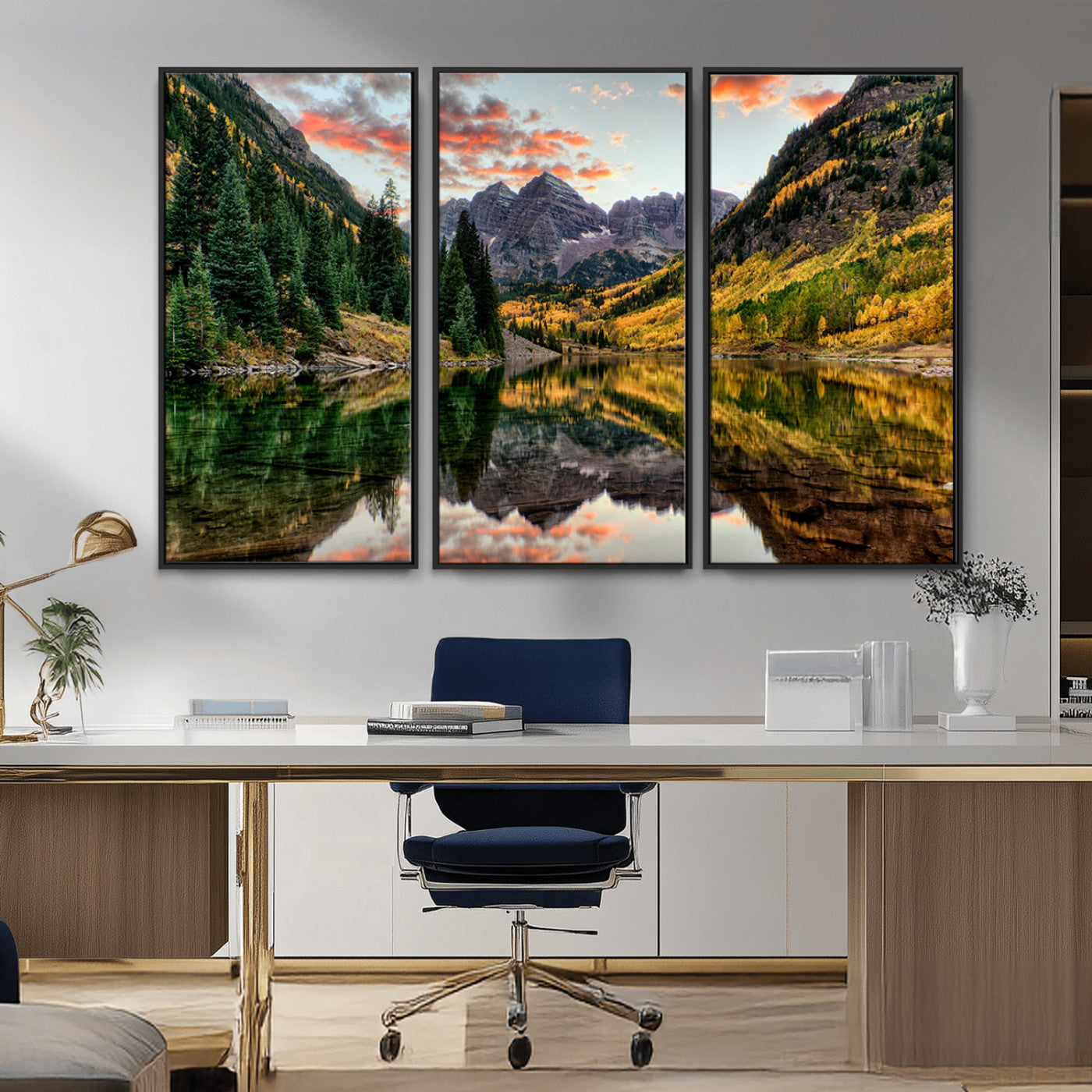 14376-MGV-CV-36X24-Maroon Bells Wall Art - Scenic Canvas Print of Maroon Bells in Autumn for Elegant Home or Office