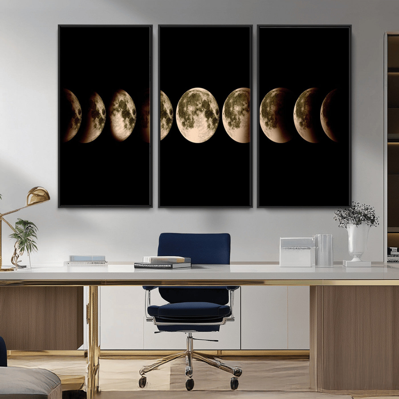 52750-MGV-FC-48X32-3P_Black-Phases of the Moon Wall Art | Canvas Print for Modern Wall Decor | Ready to Hang and Framed