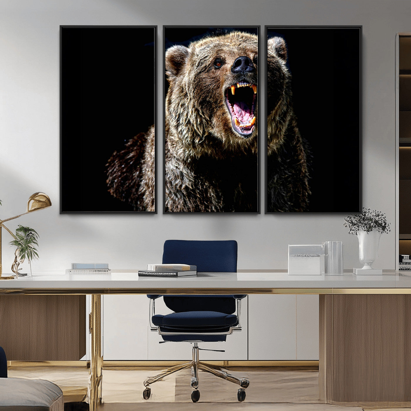 17625-MGV-CV-36X24-Grizzly Bear Canvas Print | Wildlife Wall Art for Cabin Decor | Ready to Hang Framed