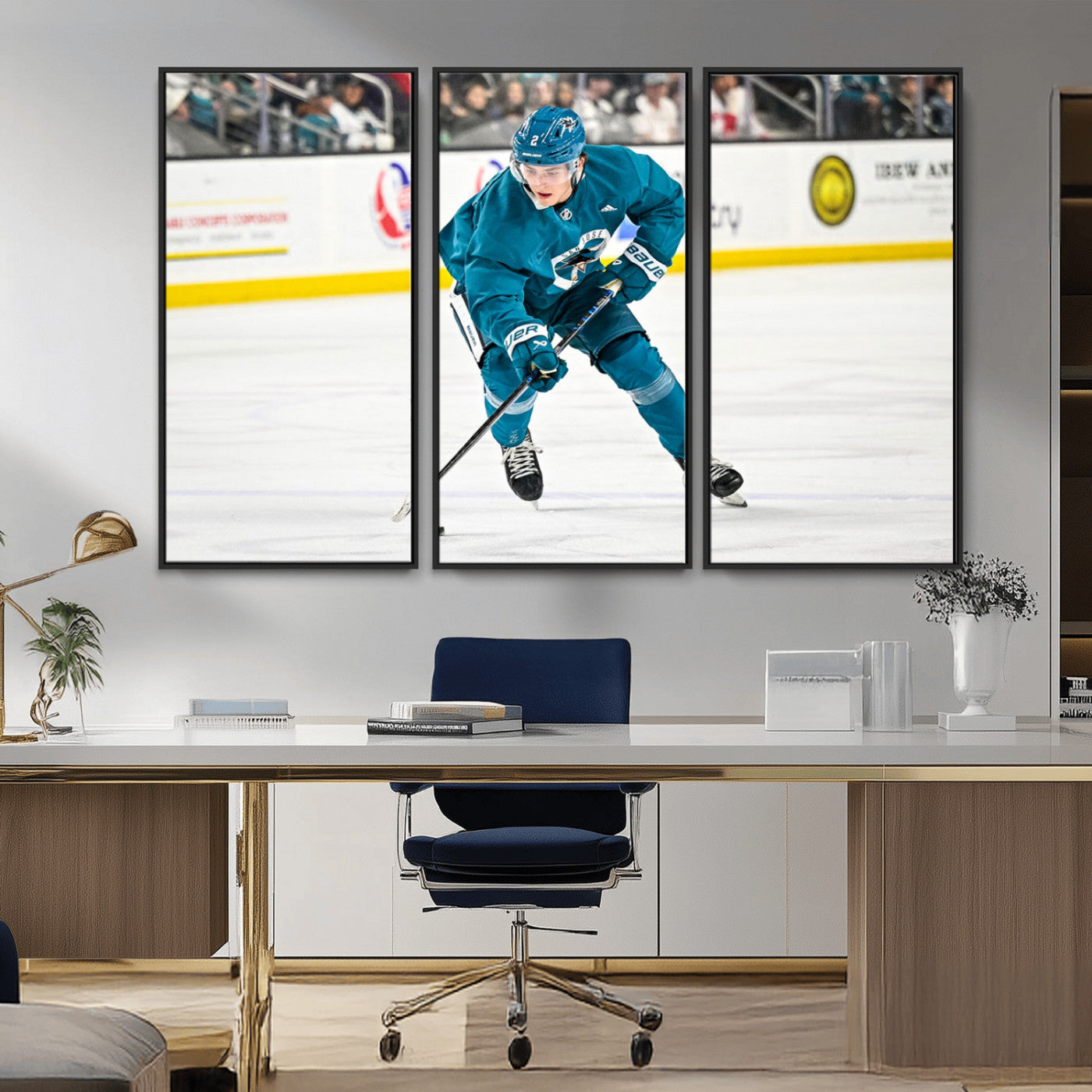 69179-MGV-FC-48X32-3P_Black-San Jose Sharks Ice Hockey Player Wall Art Canvas Print
