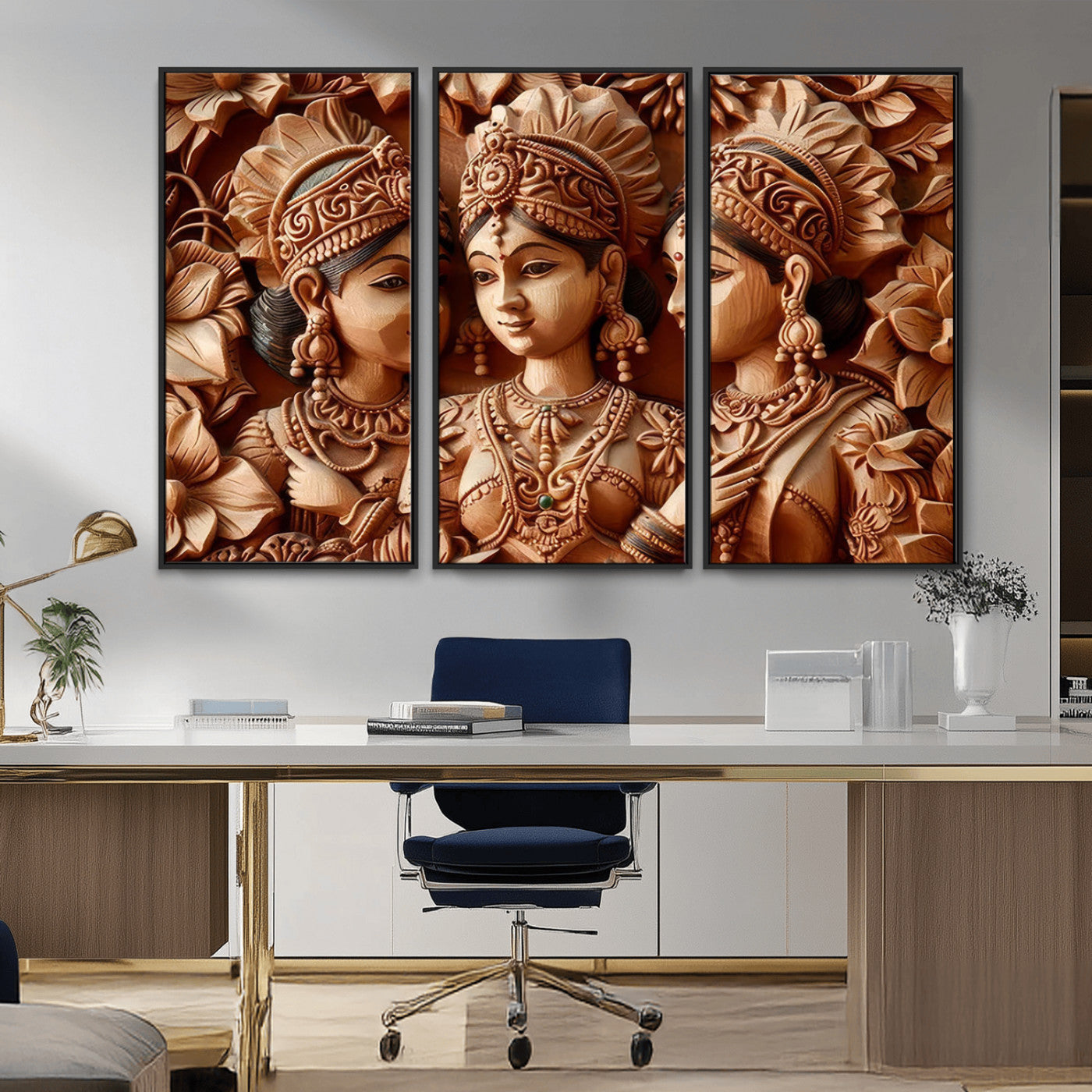 89522-MGV-FC-48X32-3P_Black-Indian Woman Statue Wall Art Canvas Print