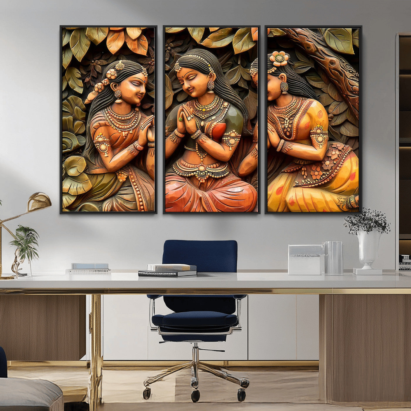 12926-MGV-FC-48X32-3P_Black-Indian Woman Statue Wall Art Canvas Print