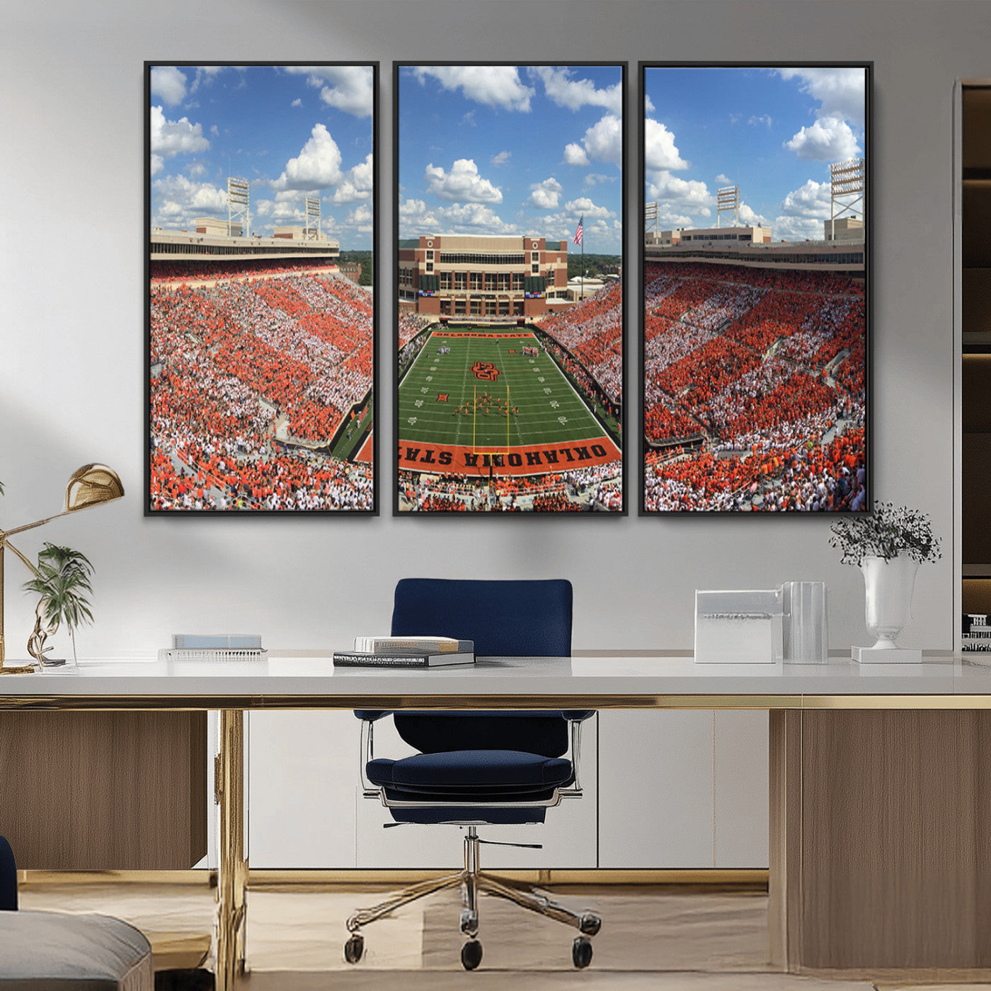 65192-MGV-FC-48X32-3P_Black-Oklahoma State Cowboys Football Team Print - Stillwater Boone Pickens Stadium Wall Art Canvas Print