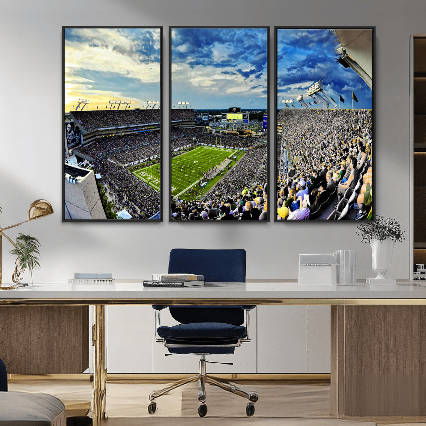 23788-MGV-FC-48X32-3P_Black-Framed USF Bulls Football Team Print - Tampa Raymond James Stadium Wall Art Canvas Print