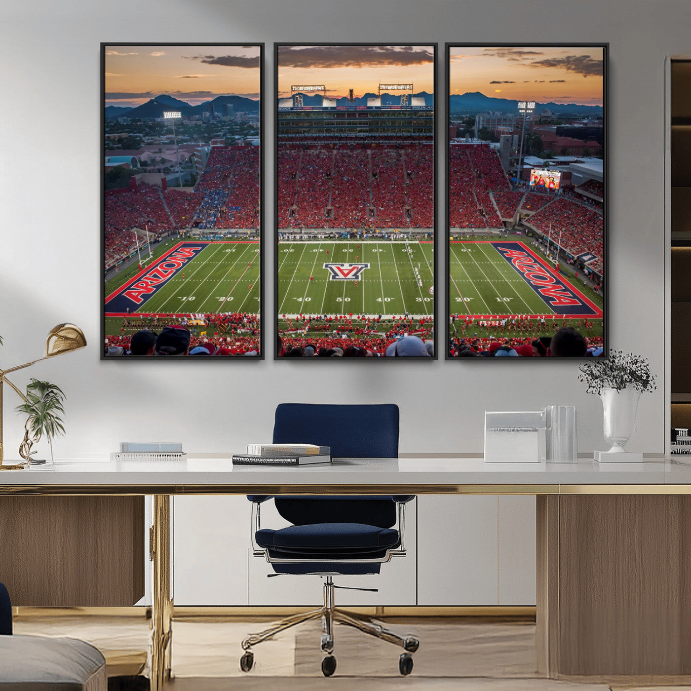99722-MGV-FC-48X32-3P_Black-Framed Arizona Wildcats Football Team Print - Tucson Arizona Stadium Wall Art Canvas Print