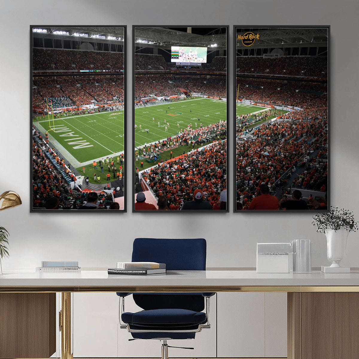 33698-PAN-FL-20X10 - Miami Hurricanes Football Team Print Canvas- Miami Hard Rock Stadium Wall Art Canvas Print