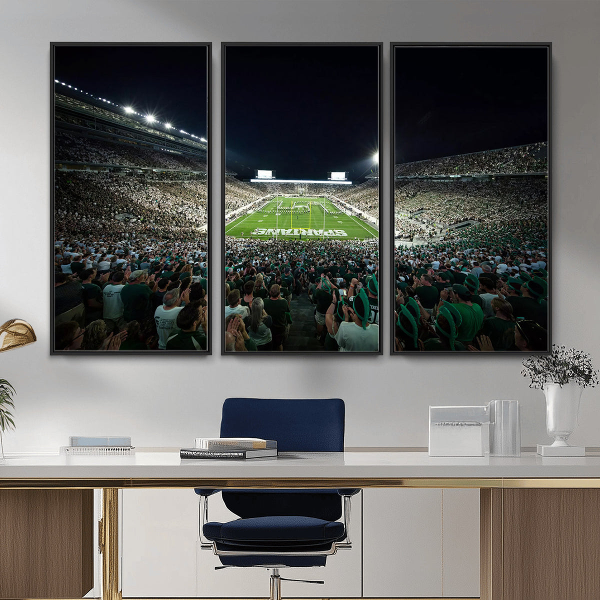 57523-PAN-FL-20X10 - Framed Michigan State Spartans Football Team Print - East Lansing Spartan Stadium Wall Art Canvas