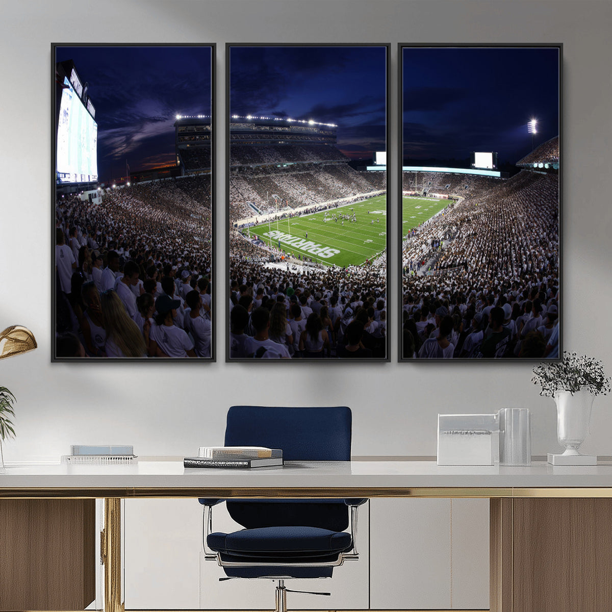 75193-PAN-FL-20X10 - Michigan State Spartans Canvas, Framed Football Team Print - East Lansing Spartan Stadium Wall Art