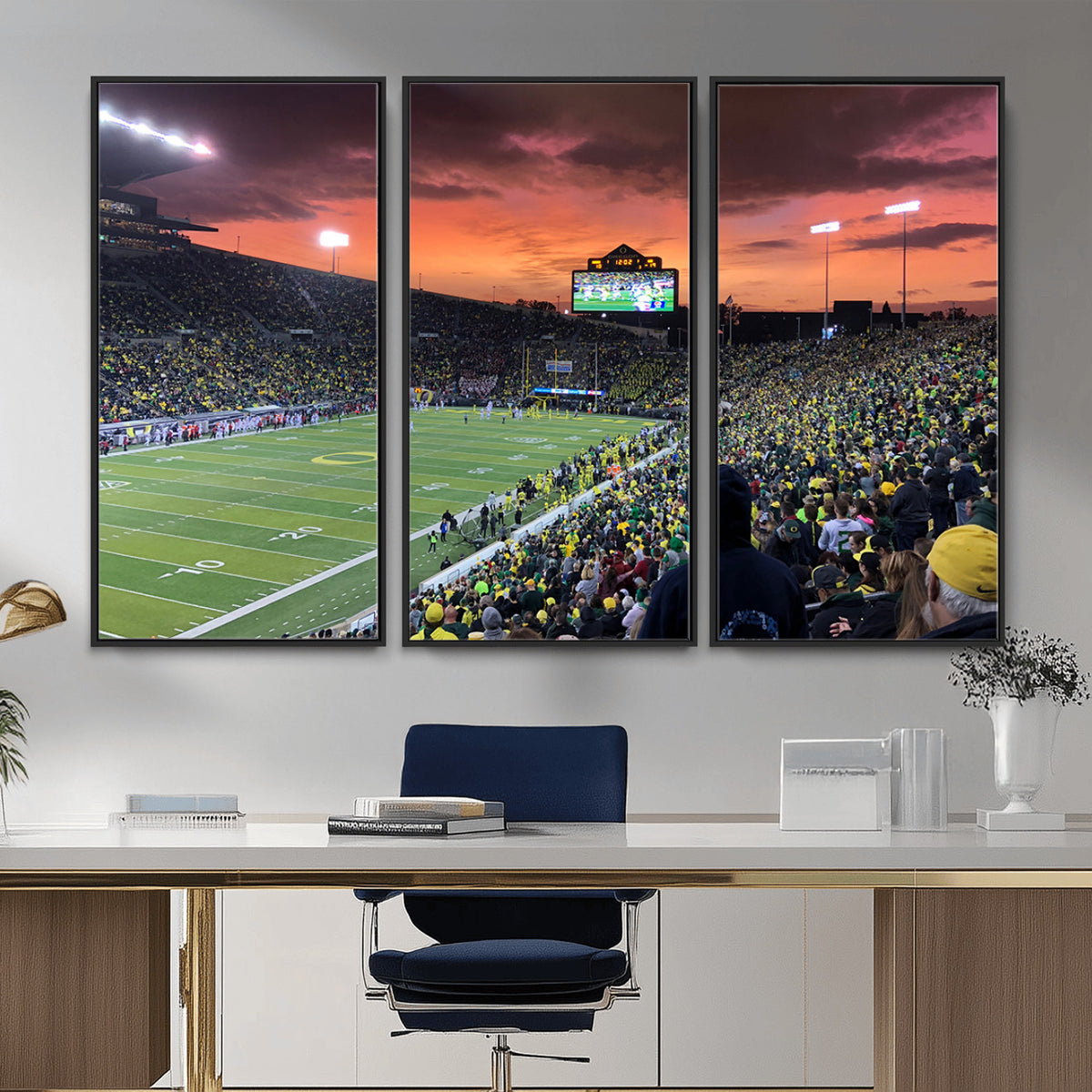 75065-PAN-FL-20X10 - Eugene Autzen Stadium Canvas Wall Art Print – Sunset Over Iconic Football Field Wall Decor for Home