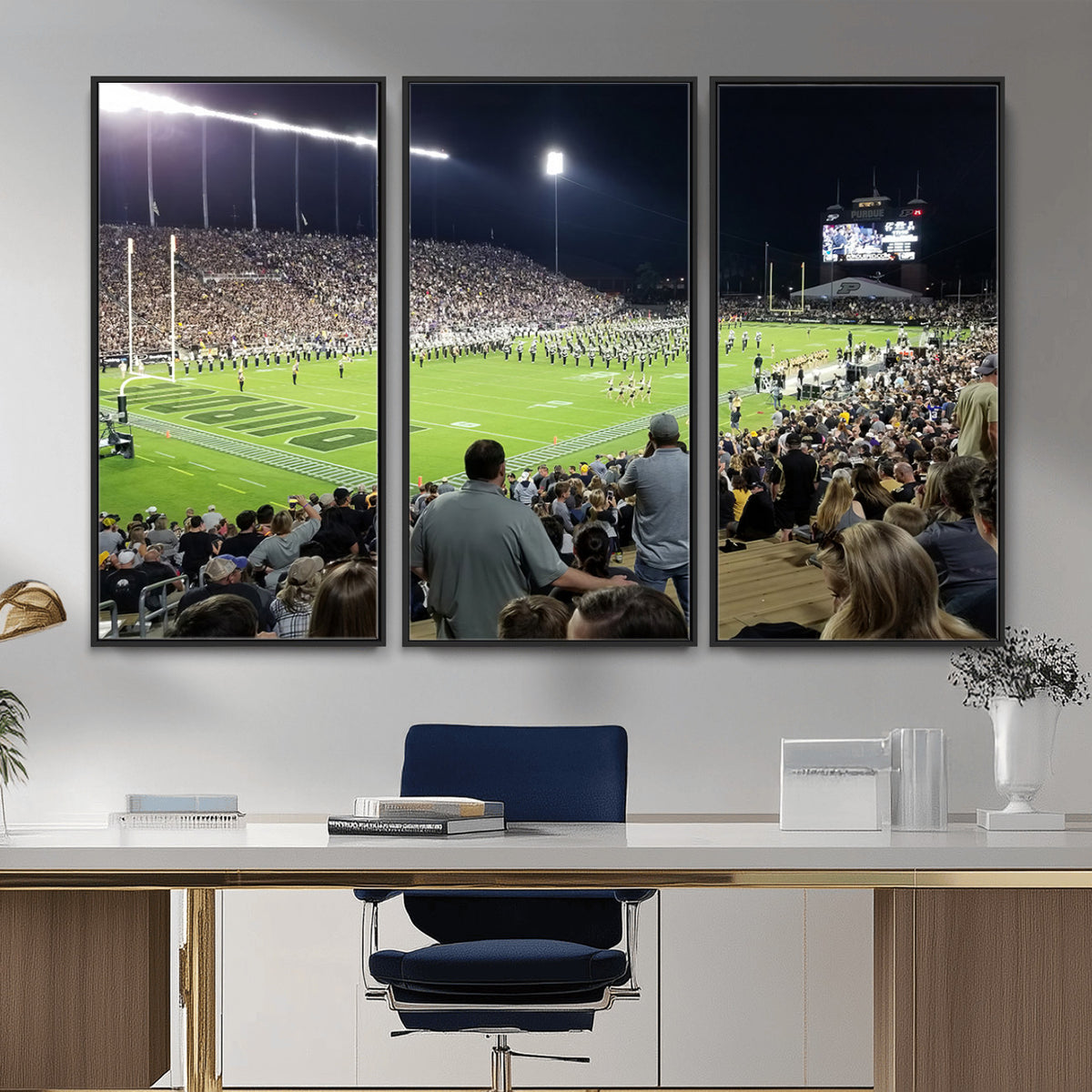 56796-PAN-FL-20X10 - Purdue University Boilermakers Football Team Print - West Lafayette Ross-Ade Stadium Wall Art Canvas