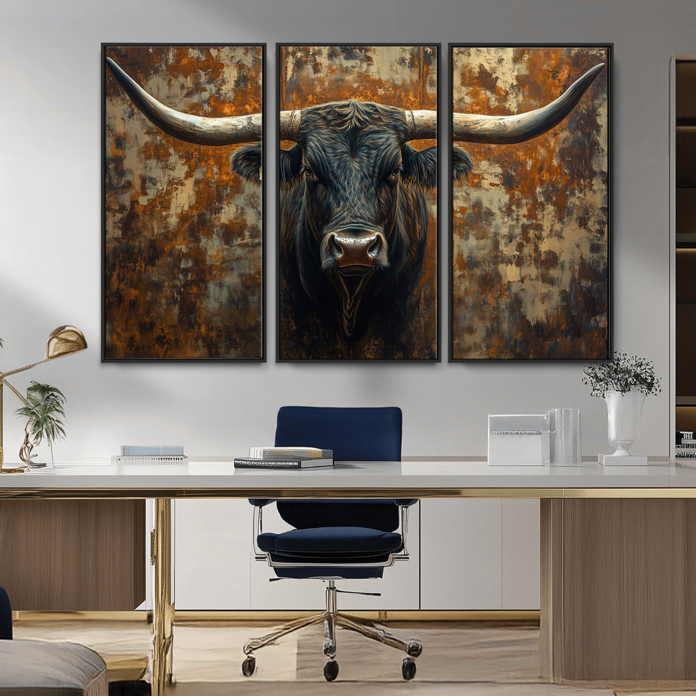 68068-MGV-CV-36X24-Longhorn Texas Cow Bull Wall Art | Rustic Farmhouse Canvas Print | Ready to Hang Barn Decor for
