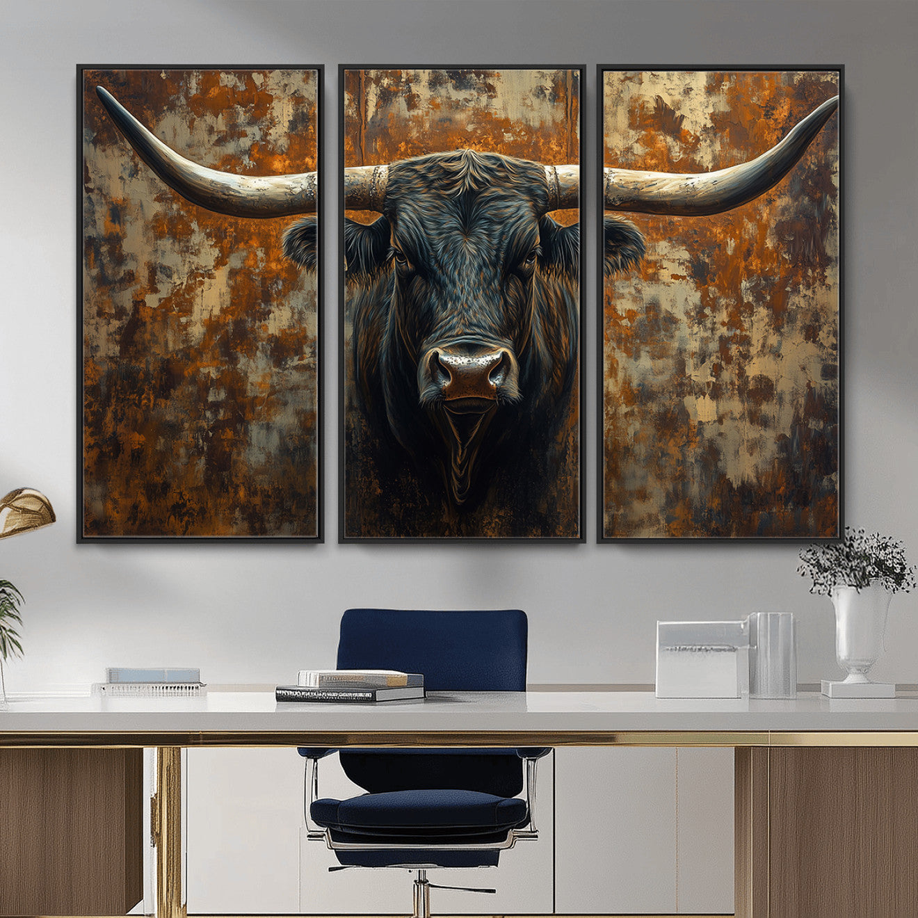 68068-MGV-CV-36X24 - Longhorn Texas Cow Bull Wall Art | Rustic Farmhouse Canvas Print | Ready to Hang Barn Decor for