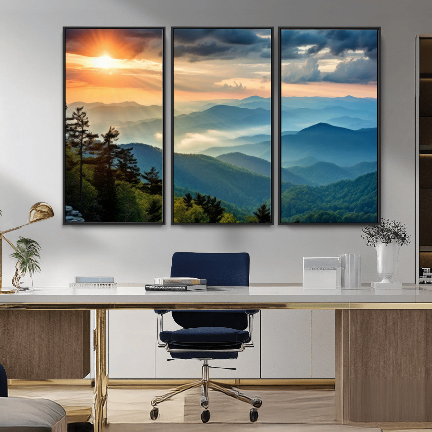 -Sunrise Over Mountain Range Wall Art Canvas Print, Farmhouse Wall Decor, Cabin Wall Art