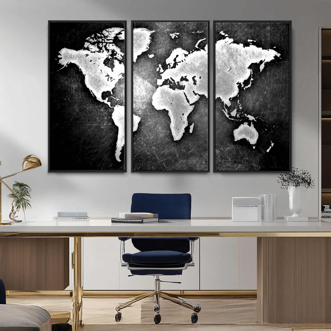 95037-MGV-FC-48X32-3P_Black-World Map Wall Art Canvas Print – Framed Wall Art for Anniversary Gift or Home Adventure Decor