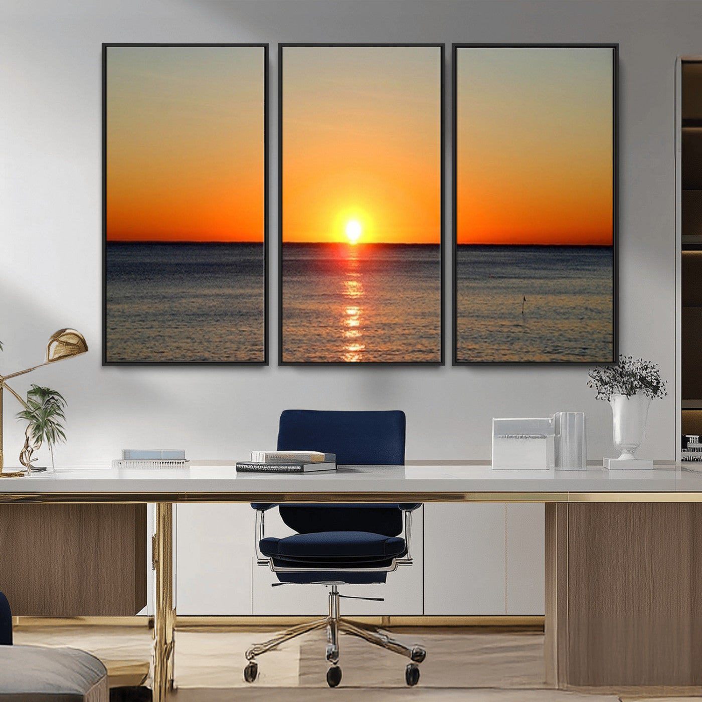 54676-MGV-CV-36X24-Golden Horizon Sunset Over Ocean Wall Art Canvas Print – Tropical Beach Canvas Wall Art – Giclee